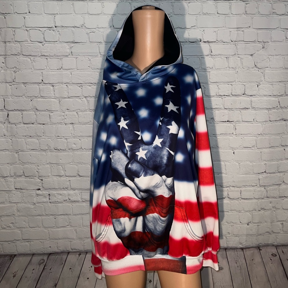 RXBC2011 Red, White & Blue Peace Sign USA Hoodie size L